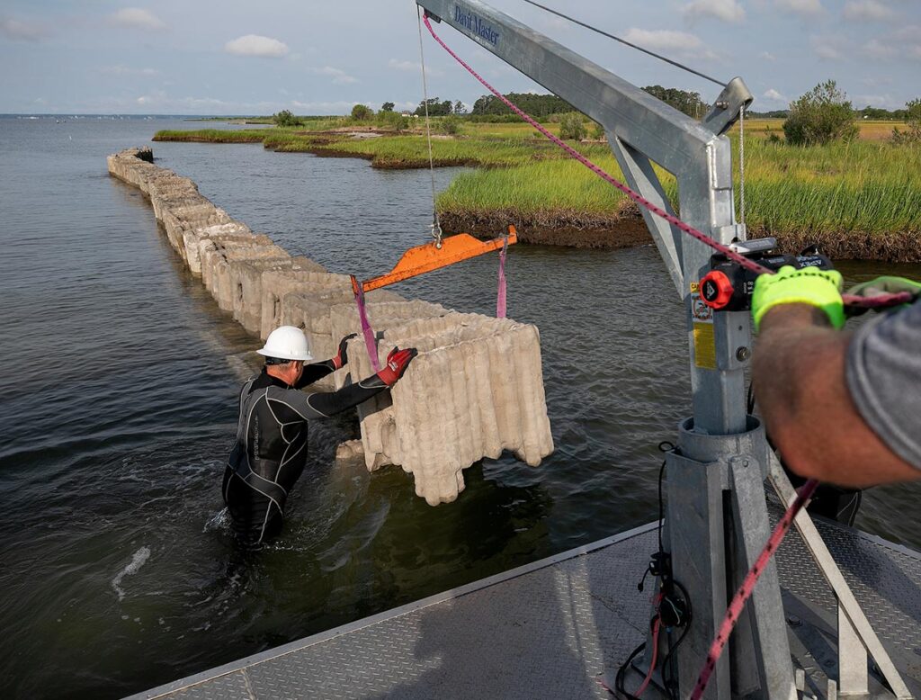 Reefs are being placed along the Guinea marsh to protect the islands from erosion