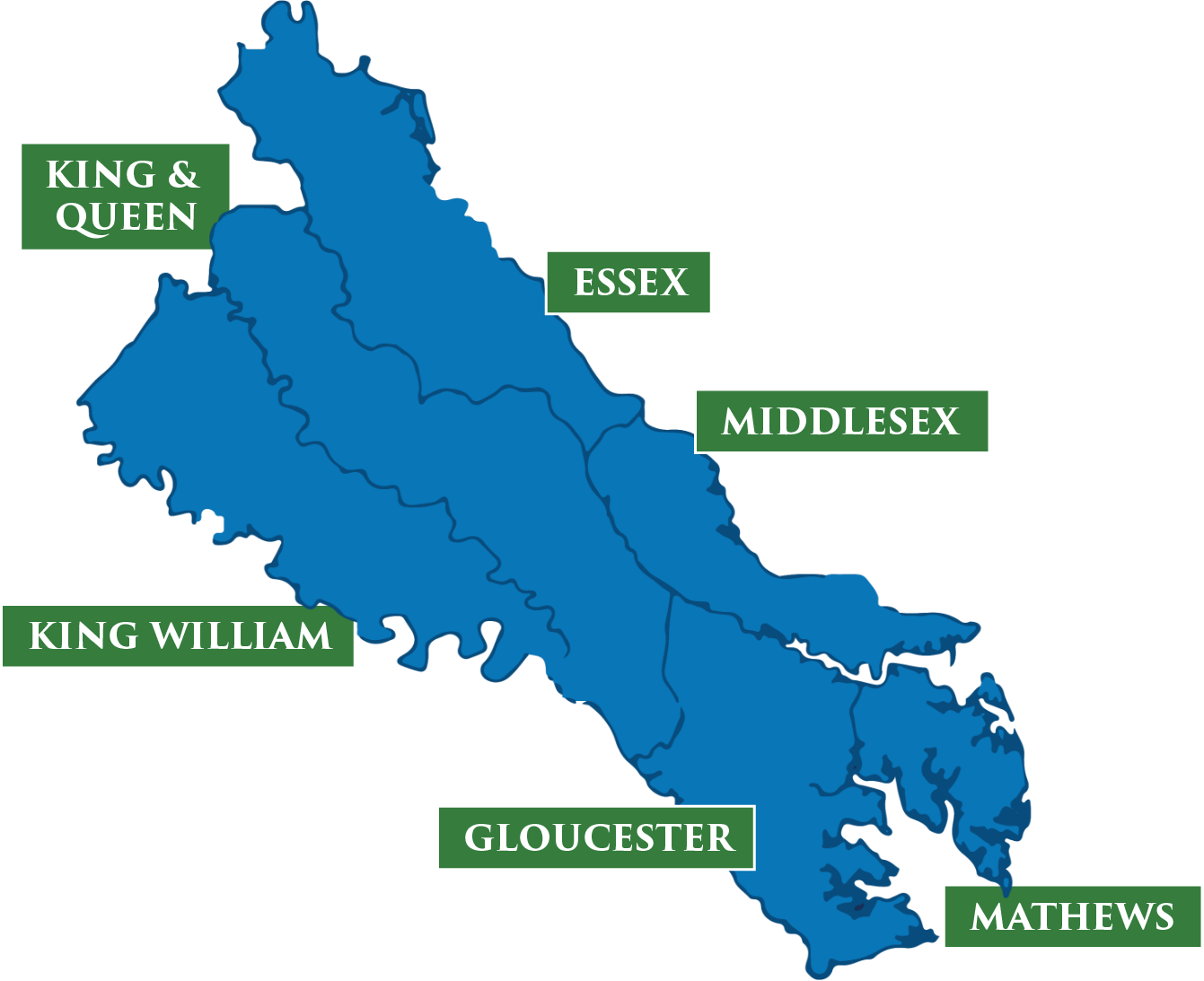 Graphic of Middle Peninsula map in blue